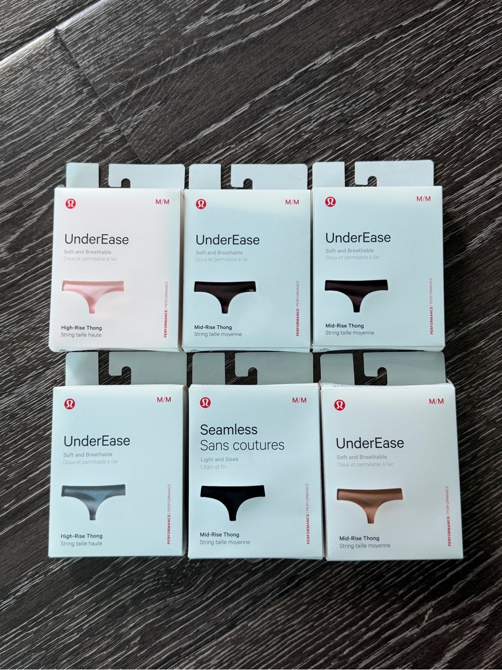 New lululemon UnderEase Thongs x 6 Pink, French Press, Blue Size Medium
